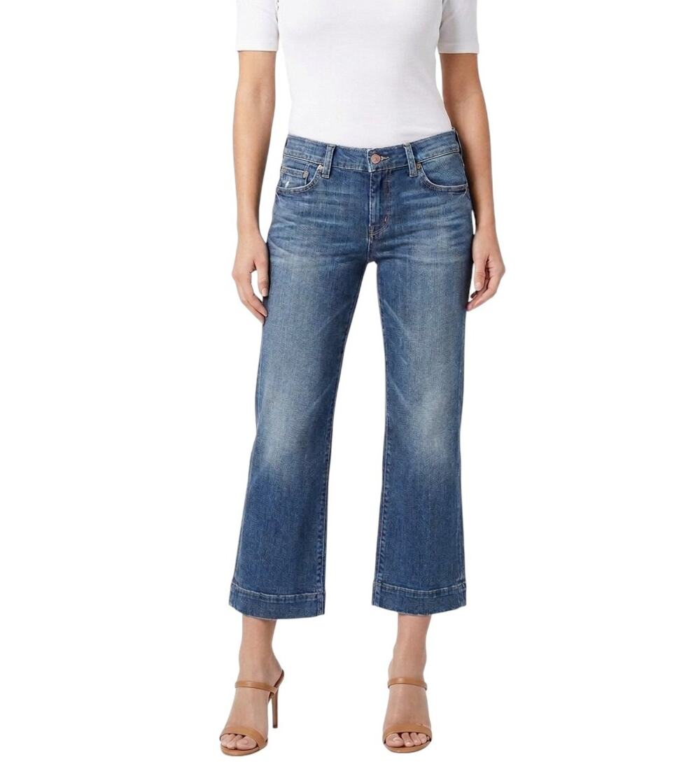 7 For All Mankind Dojo Cropped Wide Leg Jeans Blue Women Size 25 Stretch Denim